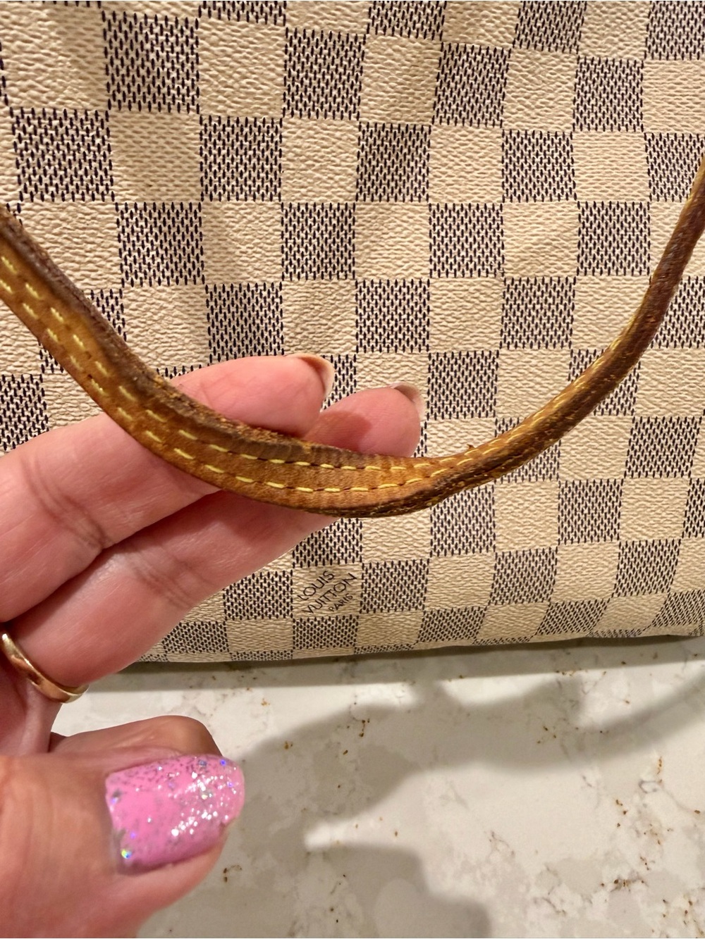 LV Canvas tote bag Checkered Damier Azur 'Neverfull MM' Authentic COA - Picture 8 of 17